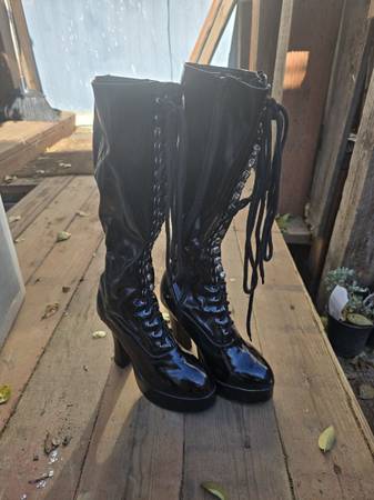 Black Vinyl Lace Up Platform Boots 1