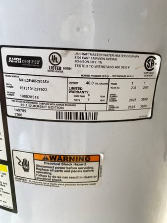 Craftmaster 40 gallon water heater 1