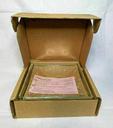 PAMPERED CHEF SET OF 4 DAISY DESSERT SERVING PLATES DISHES 2818 SQUARE 1