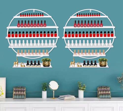 Wall Mounted Round Shape Nail Polish Storage Rack, Holder Display Stand for Nail 1