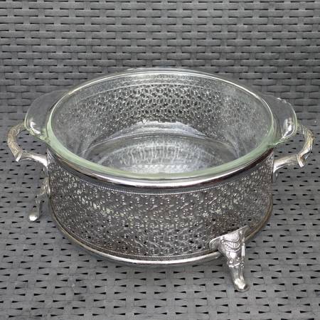 Ornate silver plated casserole hot dish dinner buffet server stand 1