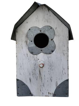 Vintage Wooden Crate & Barrel Birdhouse with metal accents 1