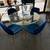 Round dining table with blue velvet chairs 2 thumbnail