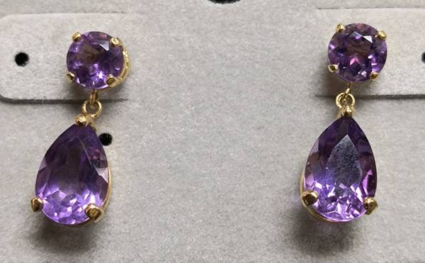 14k Yellow Gold w/ Amethyst Drop EARRINGS 1