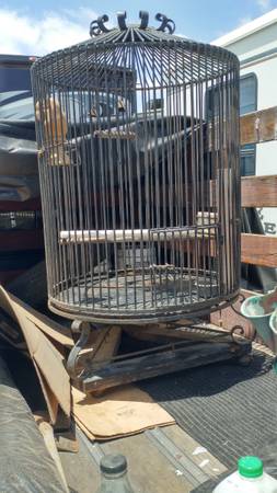 Bird cage, parrot, large antique wrought iron, 53" x 30", ca. 1930's 1