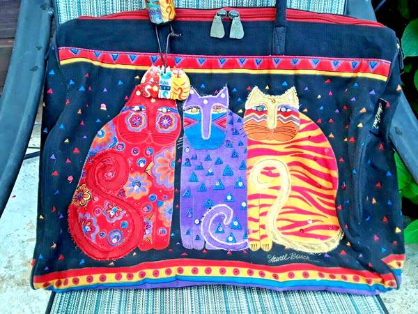 LAUREL BURCH FELINE FRIENDS CAT CANVAS TOTE TRAVEL SHOPPING BAG LARGE 1