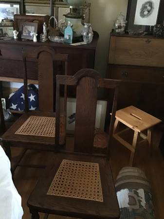 Five solid oak dining table chairs new cane seats 1