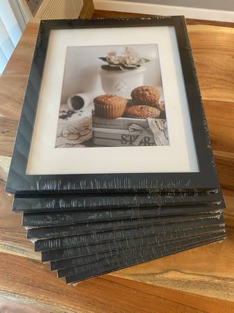 10 black wooden 11x14'' frames w/white mats & glass for 8x10'' photos 1