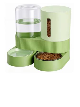 2/1 Automatic 88oz Gravity Pet Food Feeder with Stainless Steel Bowl, 2.4L Water 1