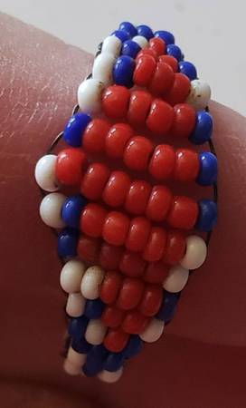Seed bead ring-red, white, blue-vintage 1
