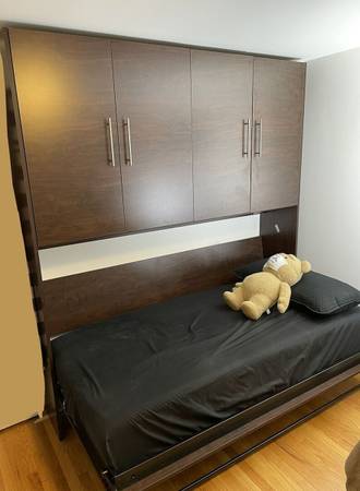 Horizontal Urban Twin Murphy Bed with Top Hutch 1