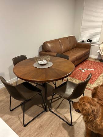 Dinette Table and chairs/Inside dog furniture crate, leather couch 1