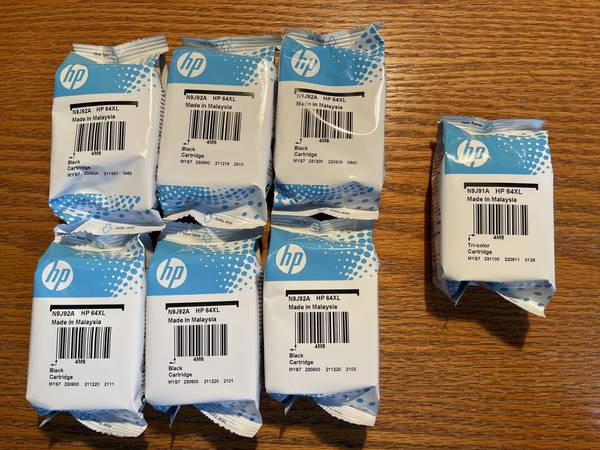 Lot of 7 Genuine HP 64XL Color Ink Cartridges (N9J92A) - New/Sealed 1