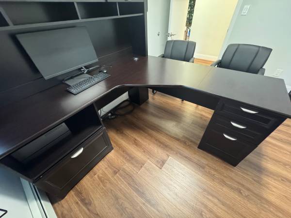 Magellan Performance L shaped desk with hutch 71”w 1