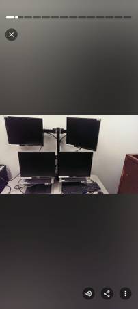 FOUR LCDS ON TWO ADJUSTABLE ARM AND POST FOR $60.00 1