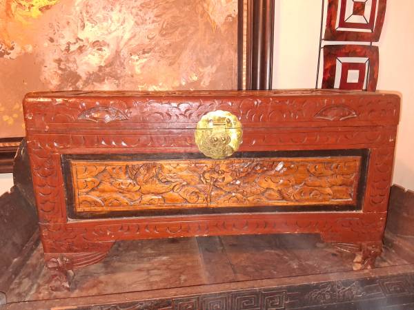 Antique Chinese hand carved Camphor Chest 1