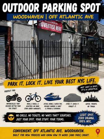 ¡$165 ESTACIONAMIENTO PERFECTO PARA MOTOCICLETAS! O ¡MOTOCICLETAS! ¡PARA REPARTIDORES! (WOODHAVEN)