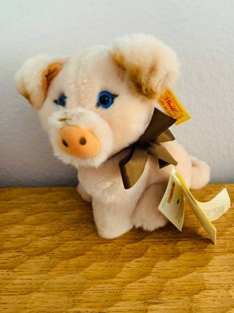 Steiff Snuffi Pig Plush #077289 Stuffed Animal Sitting Pale Pink Piggy 1