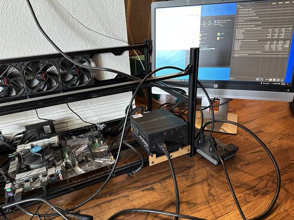 Open rig frame, EVGA SuperNOVA 750 G+ Power Supply, & Intel G4930 CPU 1
