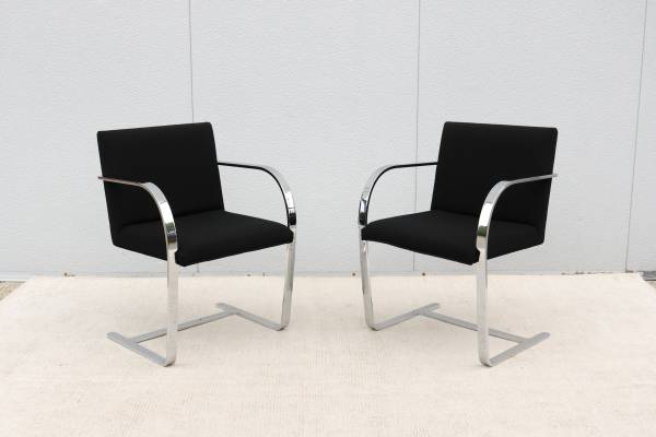 Mies van der Rohe Brno Flat Bar Chairs in Black Fabric by Gordon, Pair 1