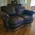 Leather serpentine loveseat carved wood trim 4 thumbnail