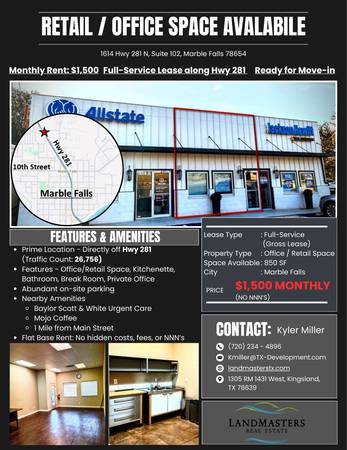 Retail / Office Space for Lease – Marble Falls | Hwy 281 Frontage 1