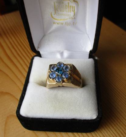 14k Gold Ring Blue Diamond with Ceylon Sapphire cluster Size 11.5 1