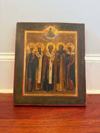 Antique Russian Icon - Five Saints and Christ - 1885 1