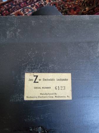 Altavoz electrostático JansZen modelo 65. Audio de gama alta, poco común y temprano. - $120 (bernal heights)63471459467651123