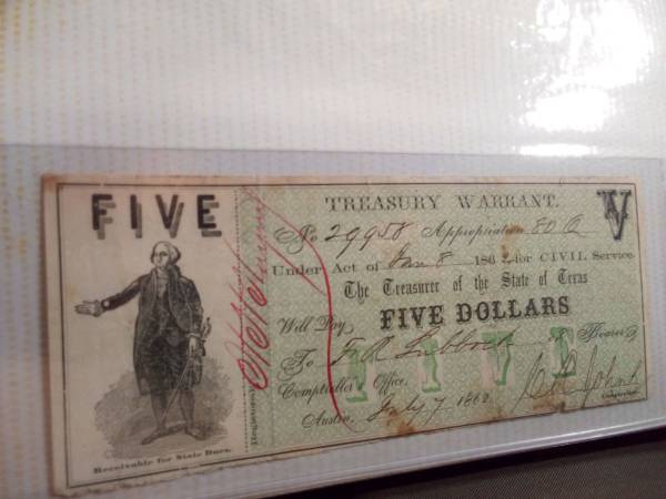 Treasury warrant $5 1862. 1