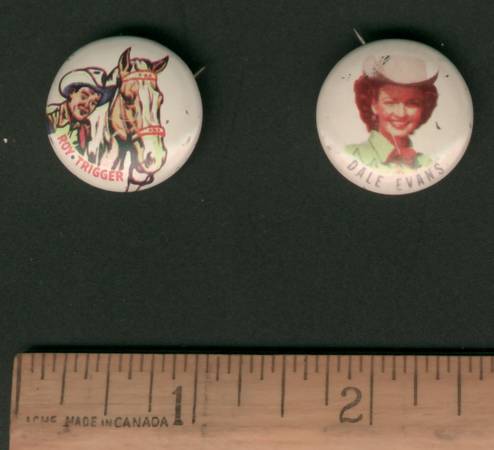 1953 Post Grape Nut Flakes Dale Evans Roy Rogers Trigger Pins 1