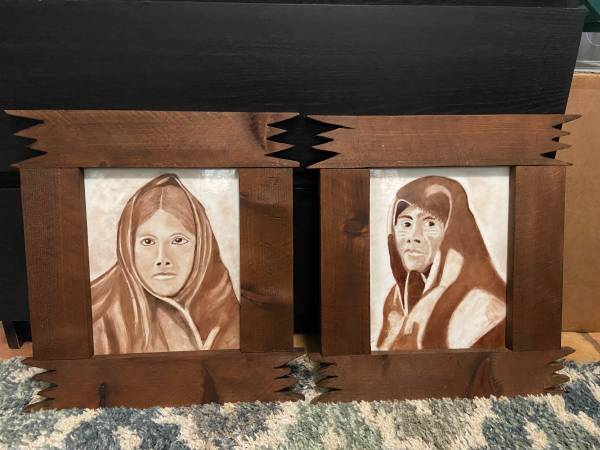 Beautiful Painted Native American Tiles w/Rustic Wood Frames 1