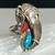 Vtg Native Signed Sterling Turquoise Coral Bear Claw Sz 12.5 Ring 7 thumbnail
