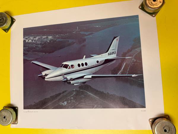 Vintage  Beechcraft King Air E90  Poster - Paul Bowen  16" x 20" 1