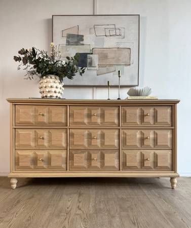 Solid Oak 9 Drawer Dresser by Bassett Furniture 1