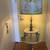 Antique 2 tier wooden side table with floor lamp and floral shade 1 thumbnail