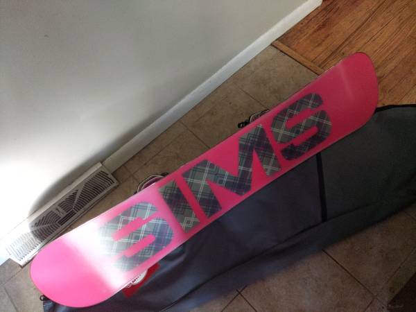 BRAND NEW ! SIMS cambered snowboard with bindings and carry case 1