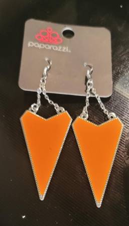 Tough As Nails Orange And Silver Tone Earrings 1