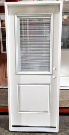 New 32" 1/2 Glass w/Blinds LH Inswing Fiberglass Exterior Entry Door 1