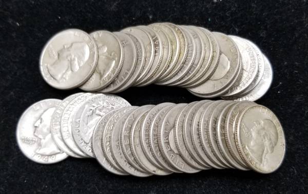 Full Roll 90% Silver Quarters 1932-1964 $10 Face Value 1
