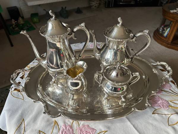 Silver Holloware Coffee, Tea, Creamer, Sugar set 1