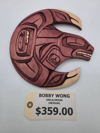 50% OFF! MEDIUM FIRST NATIONS HAND CARVED ORCA/MOON PLAQUE 1