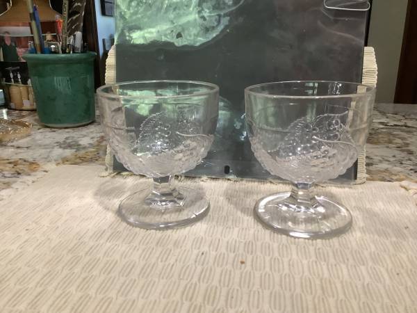 Antique "Round Berry" Pattern Buttermilk Goblets Pressed Glass 1