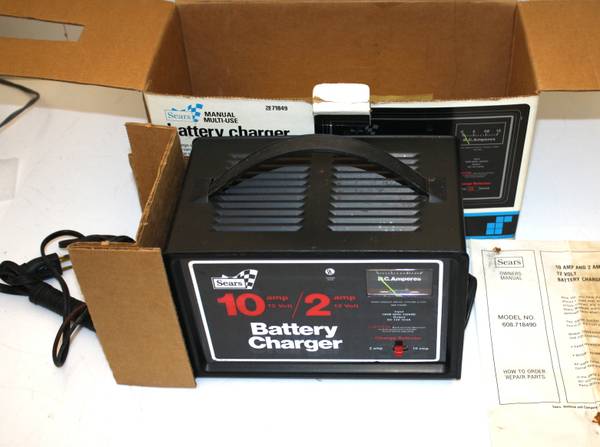Sears 12 Volt (DC) 2/10 Amp Manual Battery Charger Exc w Box, Manual 1