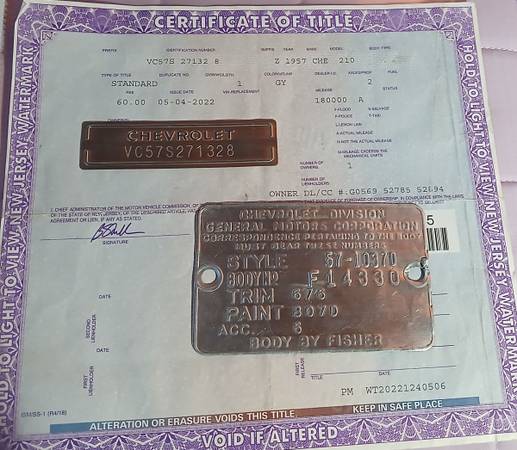 1957 chevy paperwork 1