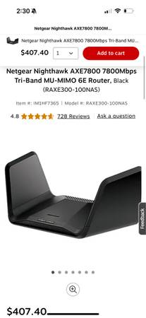 Netgear Nighthawk AXE7800 7800Mbps Tri-Band MU-MIMO 6E Router, Black (RAXE300-10 1