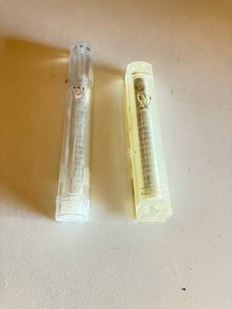 Nusach Sefard; 1 or 2 mezuzahs $10 each with clear plastic case 1
