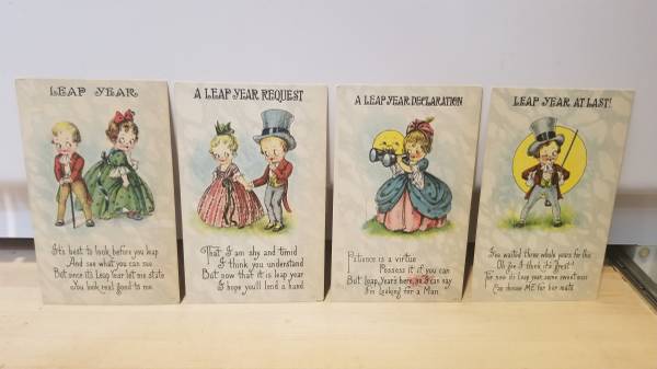 Set of 4 Vintage Leap Year Themed Postcards (Unused) 1