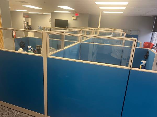 Modern Office Cubicles – Like New – 64” High w/ Glass – 72” x 72” 1