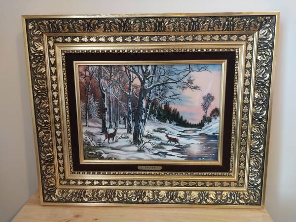 Large J. P. Loup Enamel on Copper Painting - Winter 1